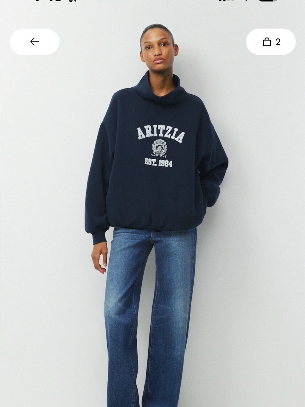 Aritzia Navy mega funnel neck sweatshirt medium